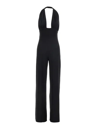 Norma Kamali Cross Halter Straight Leg Jumpsuit