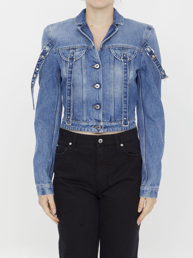 Off White Cargo Crop Denim Jacket - Ellie Belle