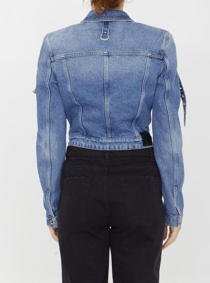 Off White Cargo Crop Denim Jacket - Ellie Belle