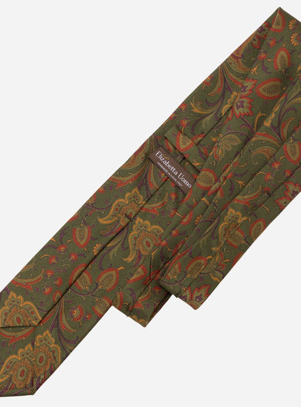 Elizabetta Borromeo Printed Madder Silk Tie - Olive