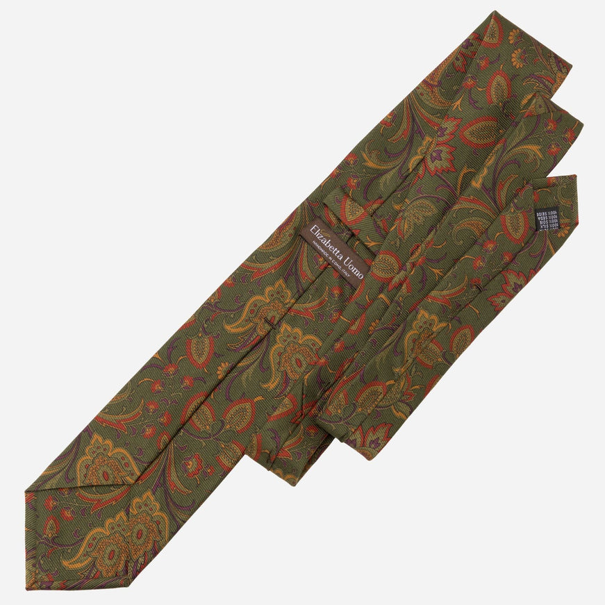 Elizabetta Borromeo Printed Madder Silk Tie - Olive