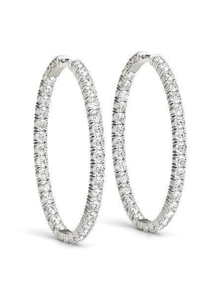 Oval Shape Two Sided Diamond Hoop Earrings in 14k White Gold (2 cttw) - Ellie Belle