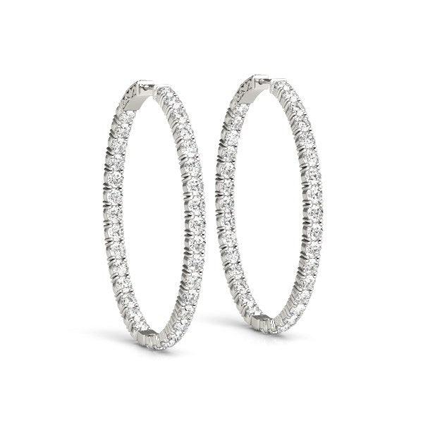 Oval Shape Two Sided Diamond Hoop Earrings in 14k White Gold (2 cttw) - Ellie Belle