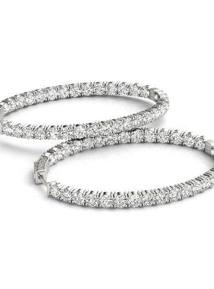 Oval Shape Two Sided Diamond Hoop Earrings in 14k White Gold (2 cttw) - Ellie Belle