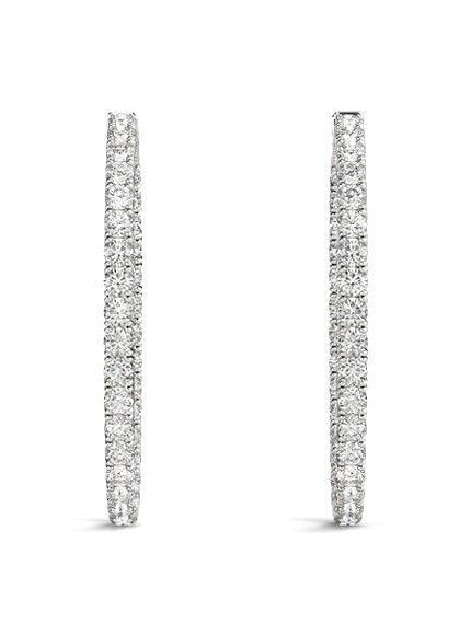 Oval Shape Two Sided Diamond Hoop Earrings in 14k White Gold (2 cttw) - Ellie Belle