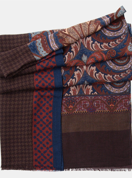 Elizabetta Aosta Wool Scarf in Burgundy, Blue & Brown