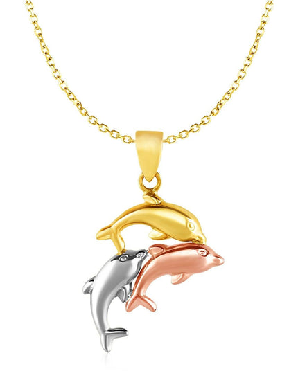 Pendant with Three Dolphins in 10k Tri Color Gold - Ellie Belle