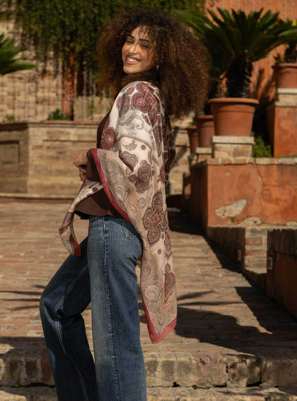 Elizabetta Venere Modal Cashmere Scarf in Pink, draped view