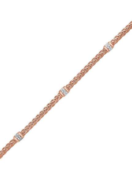 Polished Woven Rope Bracelet with Diamond Accents in 14k Rose Gold - Ellie Belle