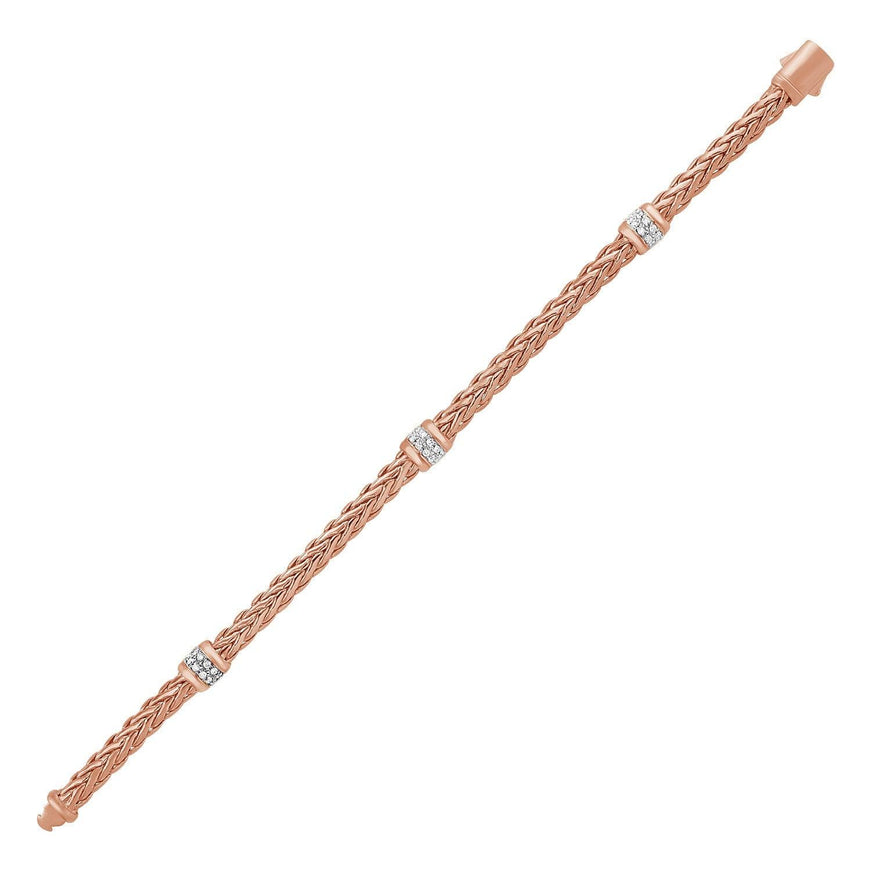 Polished Woven Rope Bracelet with Diamond Accents in 14k Rose Gold - Ellie Belle