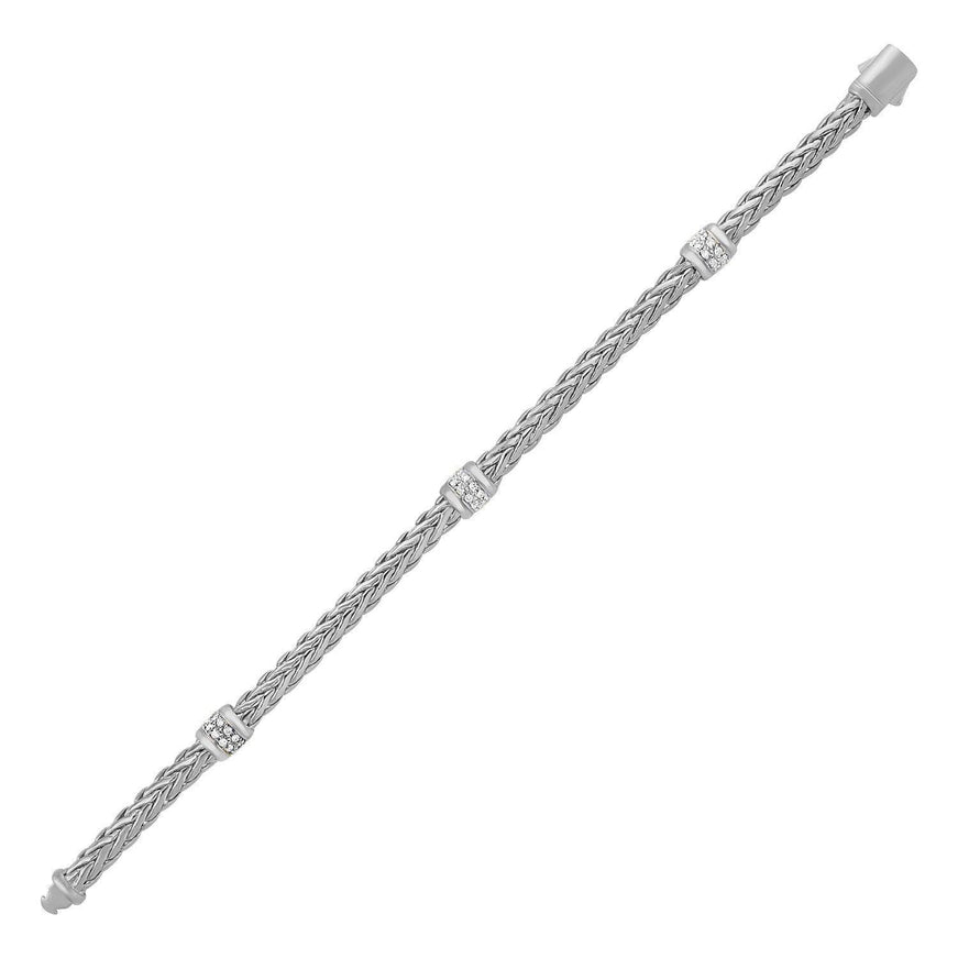 Polished Woven Rope Bracelet with Diamond Accents in 14k White Gold - Ellie Belle