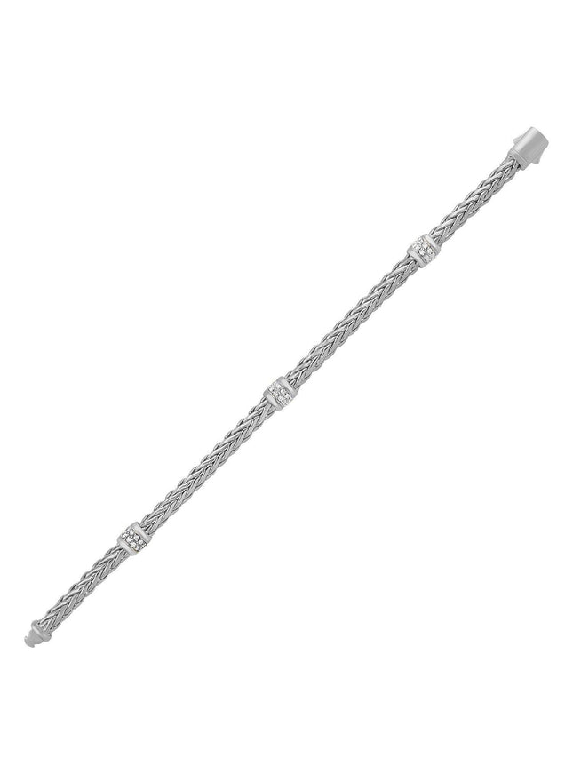 Polished Woven Rope Bracelet with Diamond Accents in 14k White Gold - Ellie Belle