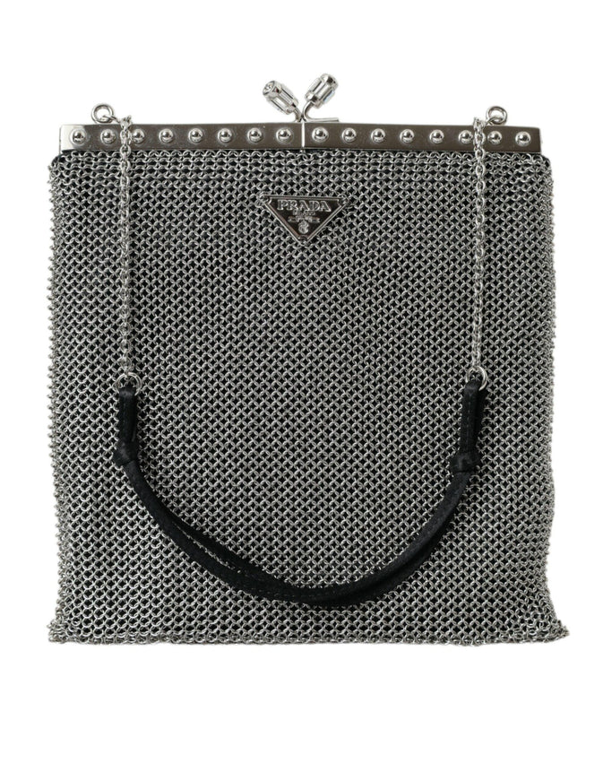 Prada Chain Mesh Silver Bag in Silver - Ellie Belle