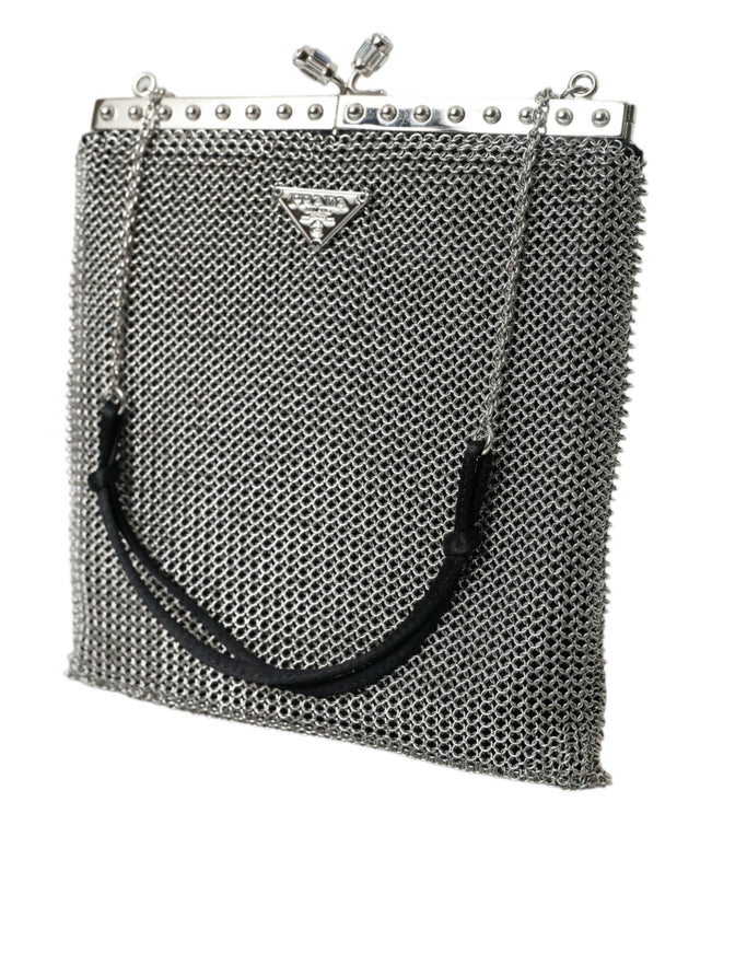 Prada Chain Mesh Silver Bag in Silver - Ellie Belle