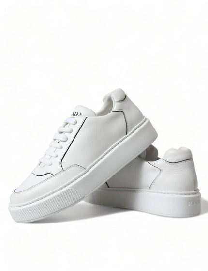 Prada Men's White Leather Montana Low Top Lace Up Sneakers - Ellie Belle