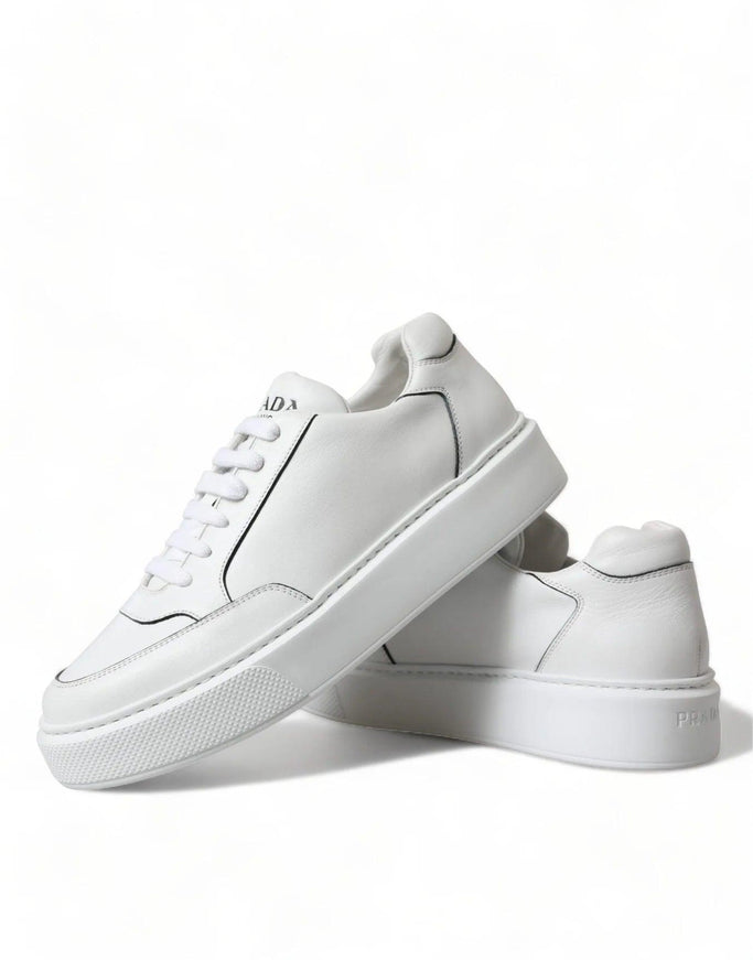 Prada Men's White Leather Montana Low Top Lace Up Sneakers - Ellie Belle