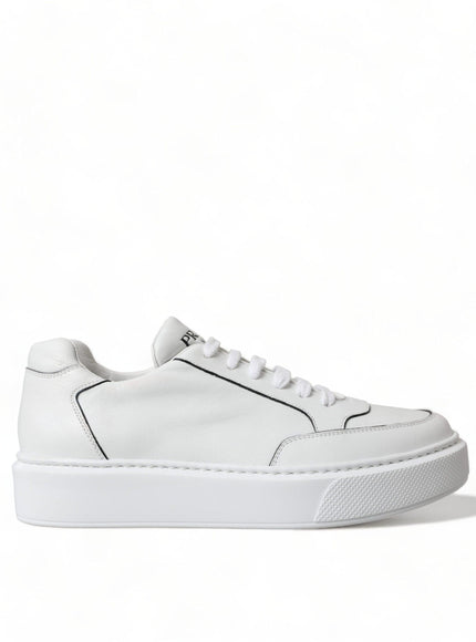 Prada Men's White Leather Montana Low Top Lace Up Sneakers - Ellie Belle