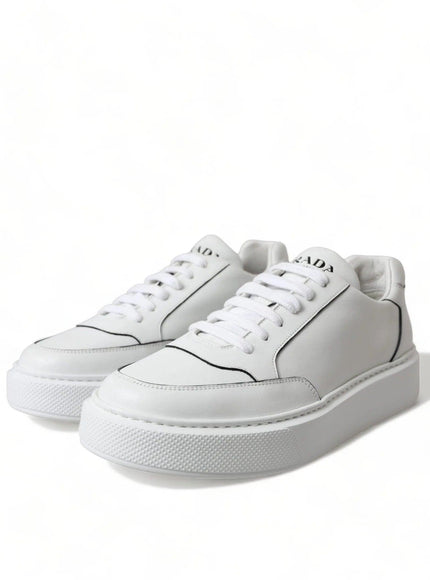 Prada Men's White Leather Montana Low Top Lace Up Sneakers - Ellie Belle