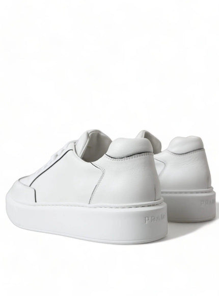 Prada Men's White Leather Montana Low Top Lace Up Sneakers - Ellie Belle