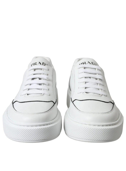 Prada Men's White Leather Montana Low Top Lace Up Sneakers - Ellie Belle