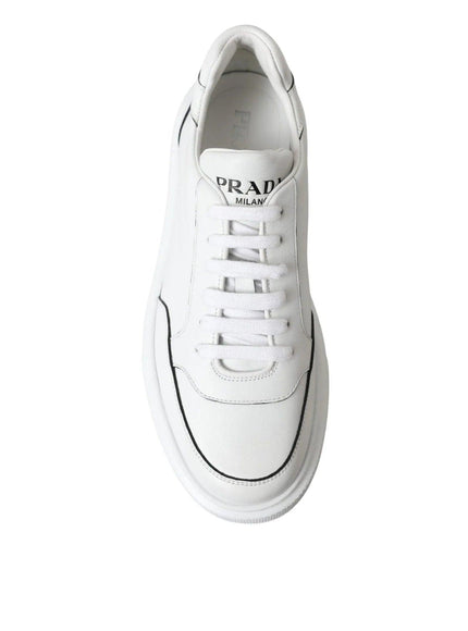 Prada Men's White Leather Montana Low Top Lace Up Sneakers - Ellie Belle