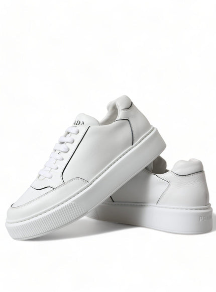Prada Men's White Leather Montana Low Top Lace Up Sneakers Shoes - Ellie Belle