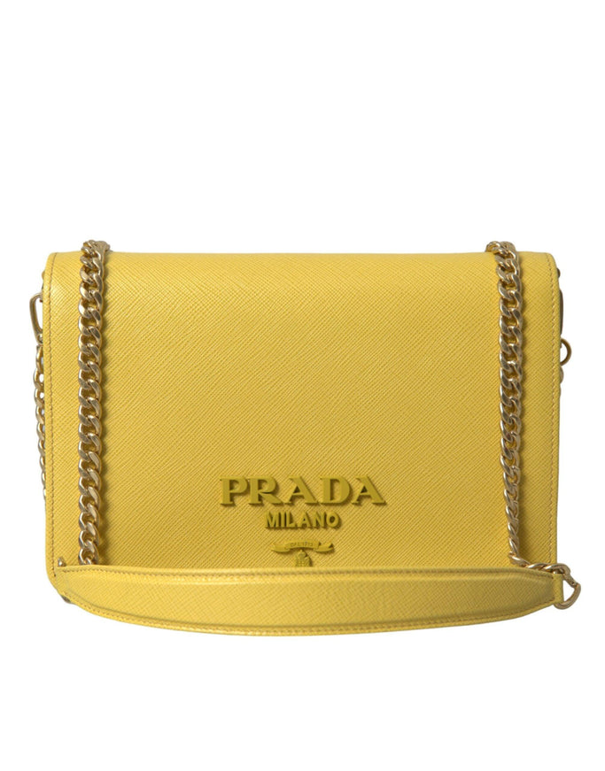 Prada Yellow Saffiano Leather Shoulder Bag - Ellie Belle