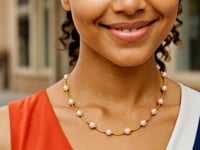 Collier à maillons en or jaune 14 carats avec perles blanches