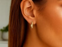 14k Yellow Gold Diamond Cut Textured Huggie Earrings