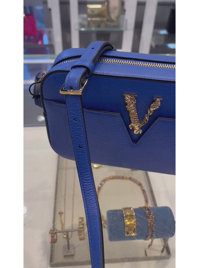 Versace Grainy Calfskin Small Virtus Camera Bag Blue