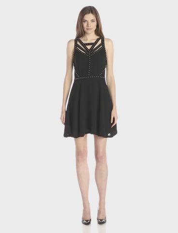 Greylin Black Studded Fit-and-Flare Dress
