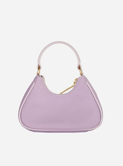 a purple handbag with a gold handle