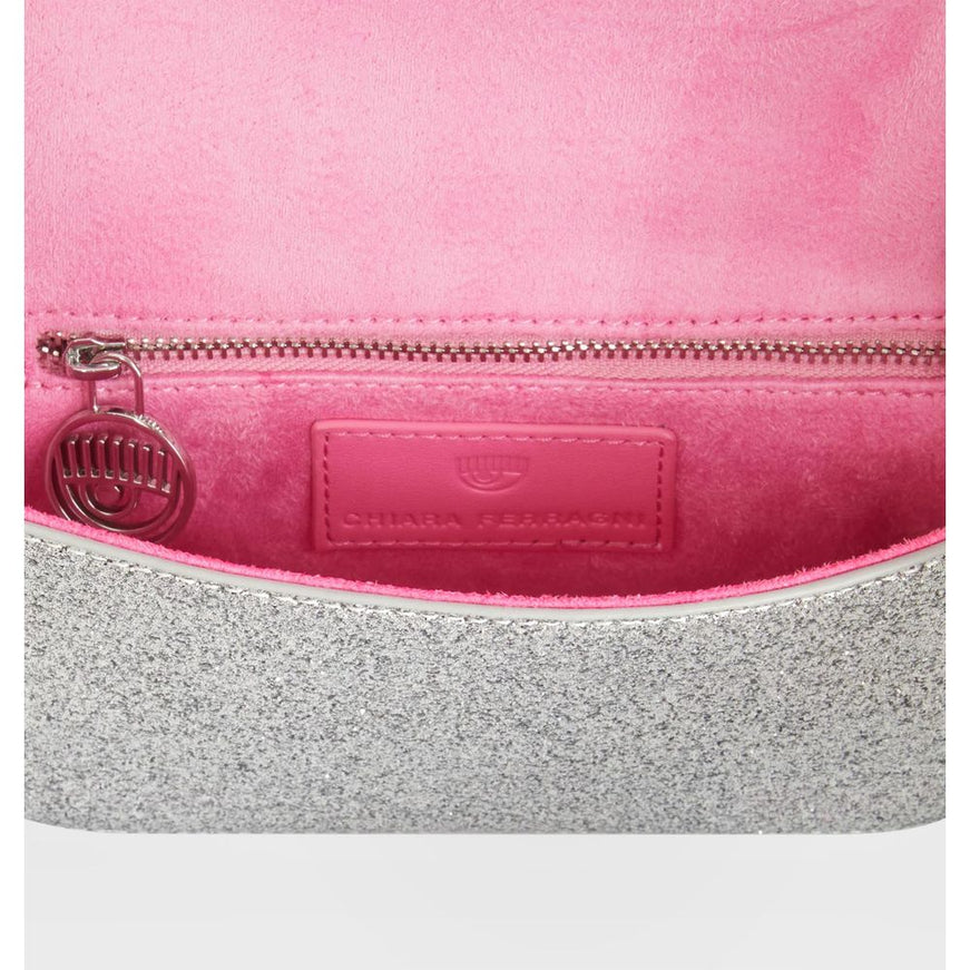 a pink and grey purse with a zipper