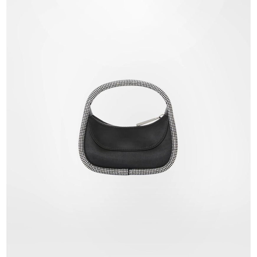 a black and white purse on a white background