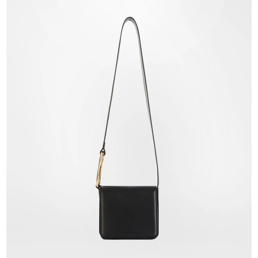 a small black bag with a long strap