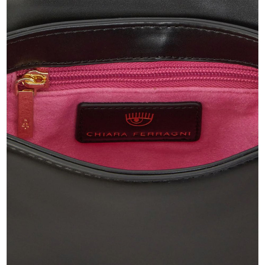 a close up of a pink and black bag