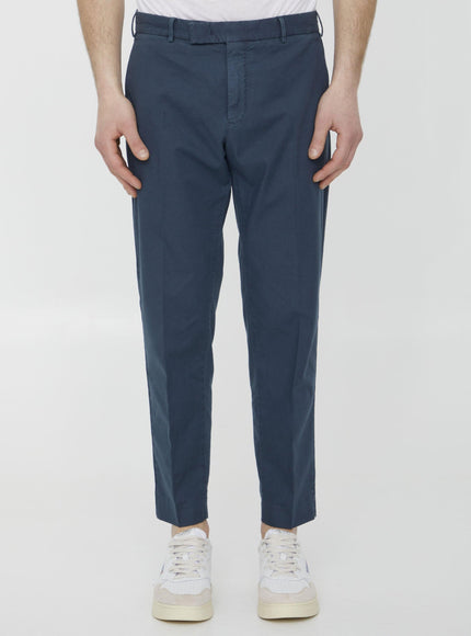 Pt Torino Blue Cotton Trousers - Ellie Belle