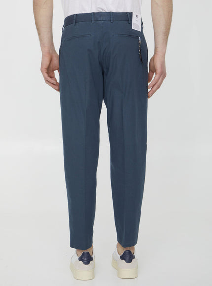 Pt Torino Blue Cotton Trousers - Ellie Belle