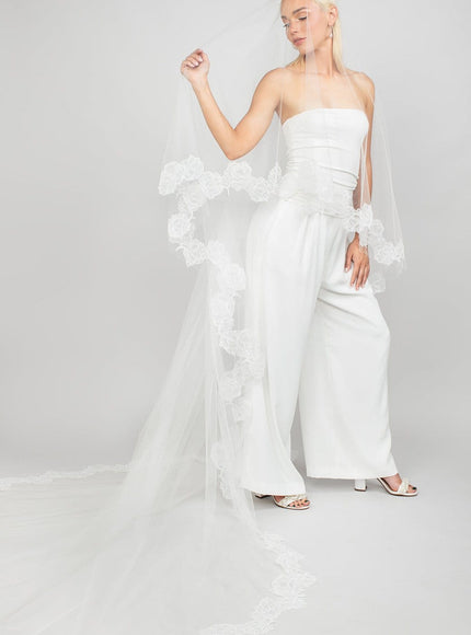 Queenly Two-Tier Cathedral Floral Lace Veil