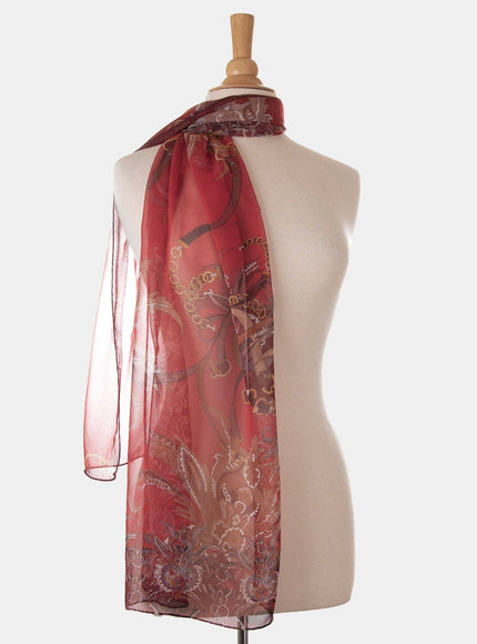Elizabetta Alessandra Long Sheer Silk Scarf - Red