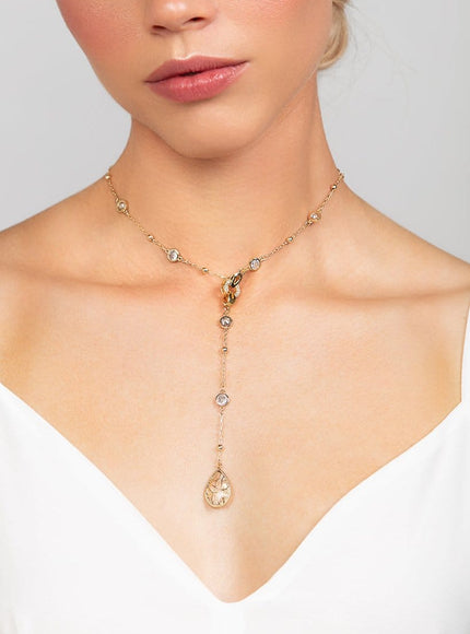 Reed Crystal Teardrop Charm Lariat Necklace