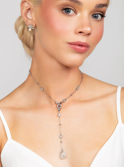 Reed Crystal Teardrop Charm Lariat Necklace