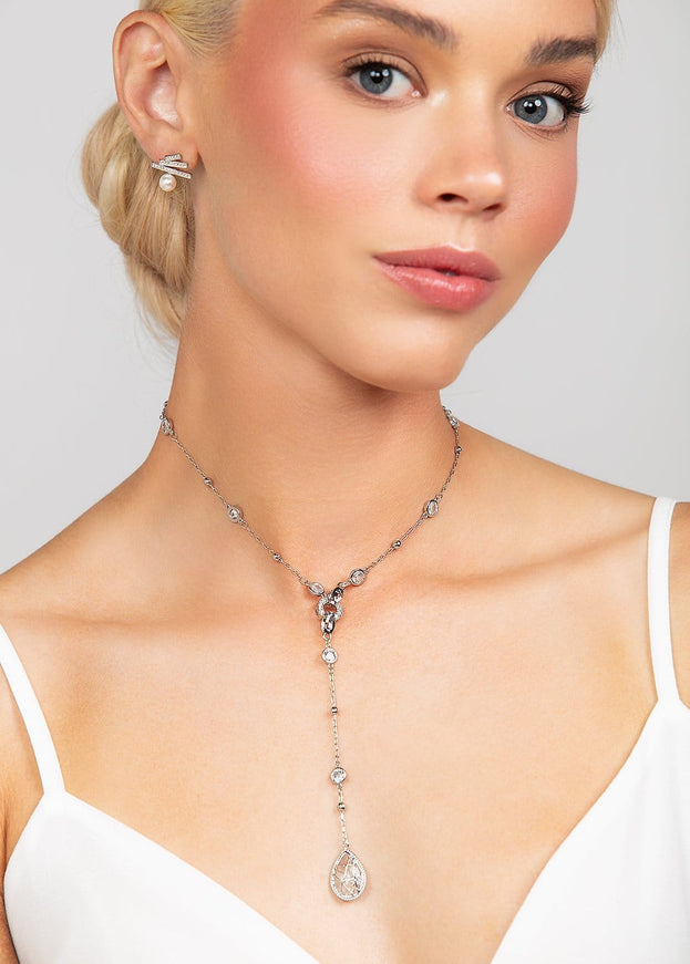 Reed Crystal Teardrop Charm Lariat Necklace