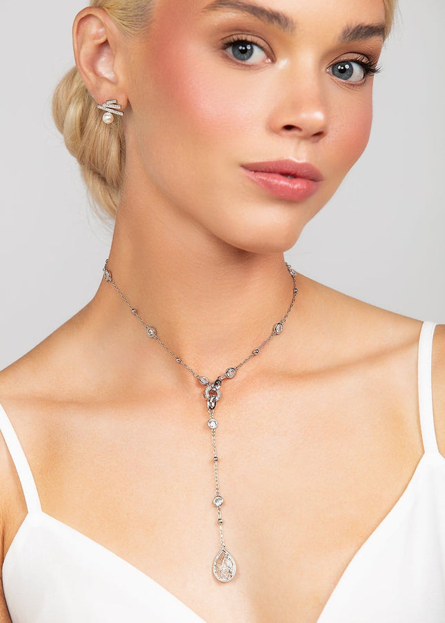 Reed Crystal Teardrop Charm Lariat Necklace