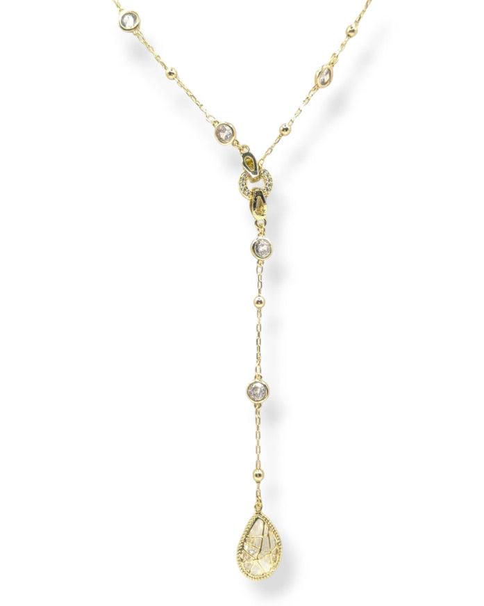Reed Crystal Teardrop Charm Lariat Necklace