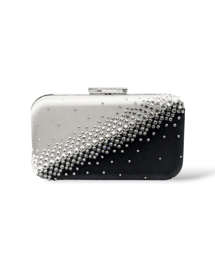 Ariel Taub Reese Black and Silver Crystal Diagonal Clutch