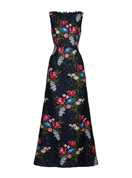 Anne Barge Renata Embroidered Guipure Column Evening Gown