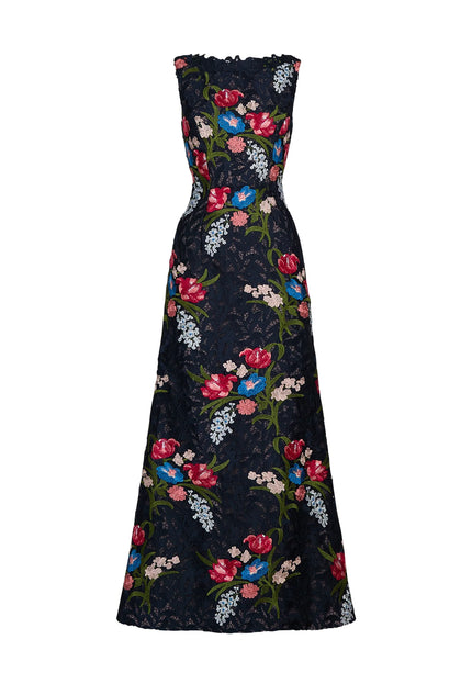 Anne Barge Renata Embroidered Guipure Column Evening Gown