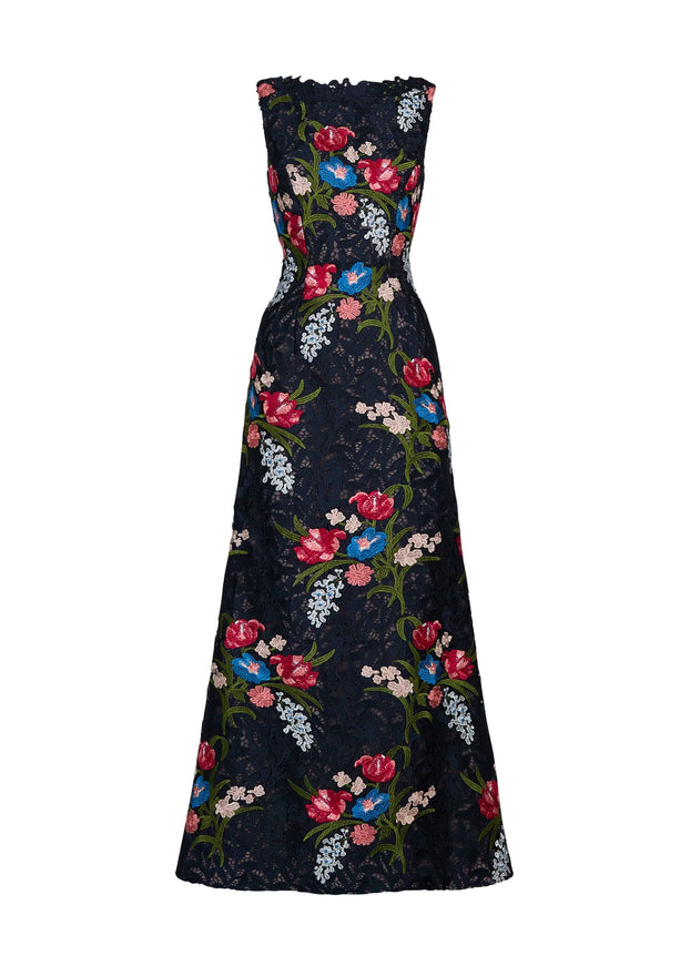 Anne Barge Renata Embroidered Guipure Column Evening Gown