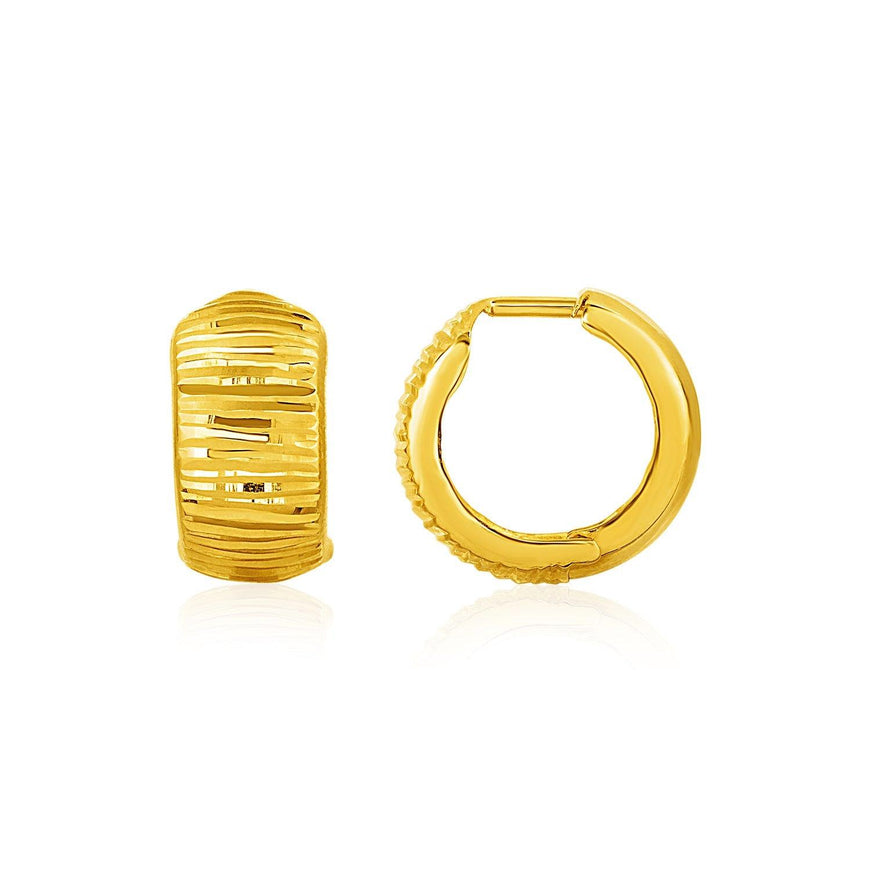 Reversible Textured and Smooth Snuggable Earrings in 10k Yellow Gold - Ellie Belle